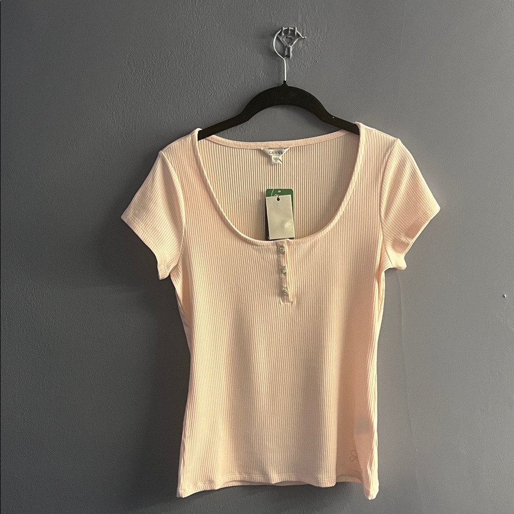 Light Pink Ribbed Scoop Neck Top by Guess!